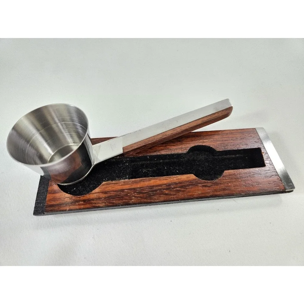 Vintage MCM Barware Cocktail Jigger Pourer Wooden Steel Handle Bar Holder Japan